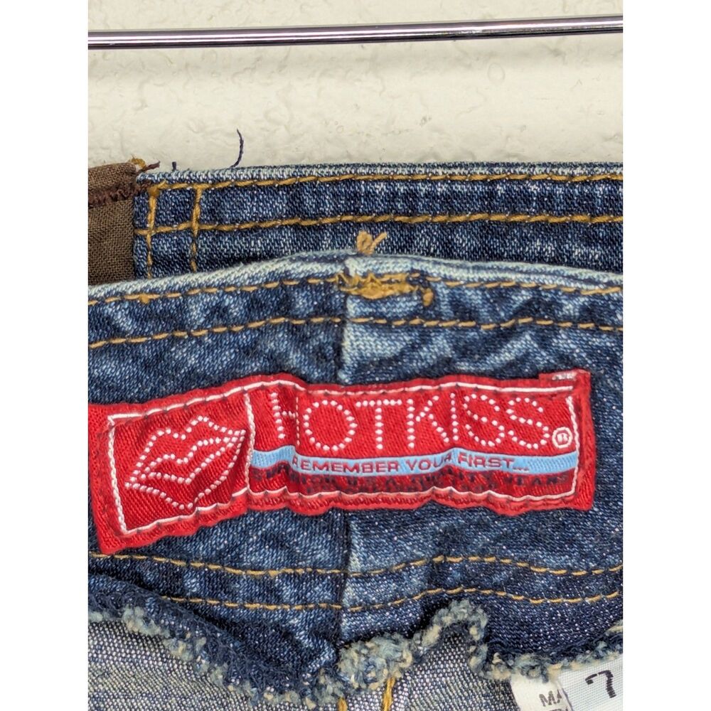 Y2K Denim Mini Jean Skirt Front Hook Closure Sz 7 Hot Kiss Cotton Spandex - Picture 4 of 6